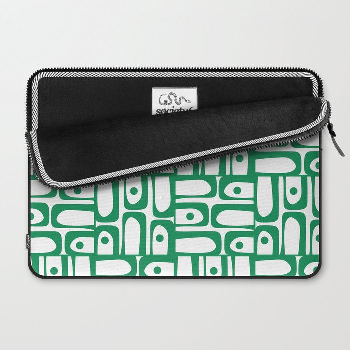 Mid Century Modern Piquet Abstract Multi Pattern Kelly Green and White Laptop Sleeve Gallery Image 2