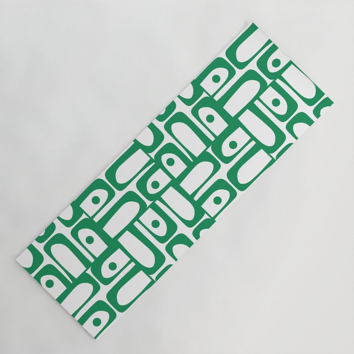 Mid Century Modern Piquet Abstract Multi Pattern Kelly Green and White Yoga Mat Gallery Image 1
