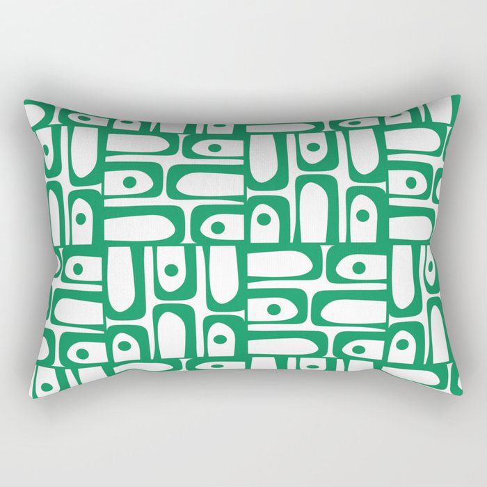 Mid Century Modern Piquet Abstract Multi Pattern Kelly Green and White Rectangular Pillow Gallery Image 2
