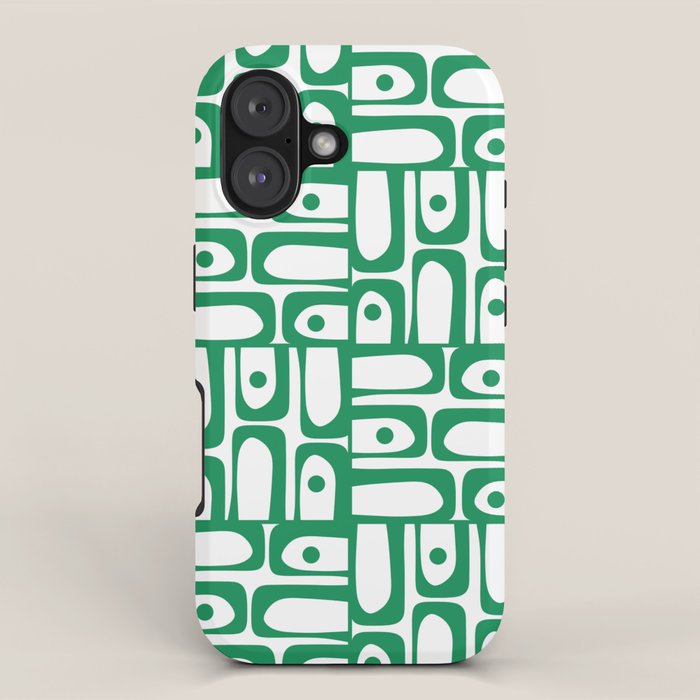 Mid Century Modern Piquet Abstract Multi Pattern Kelly Green and White iPhone Case Gallery Image 1