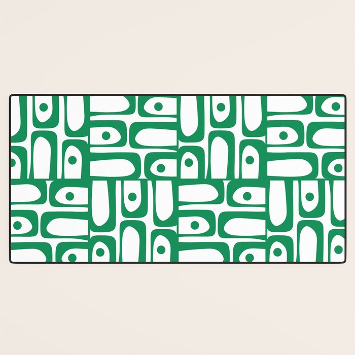 Mid Century Modern Piquet Abstract Multi Pattern Kelly Green and White Desk Mat Gallery Image 3