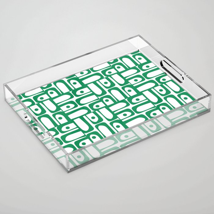 Mid Century Modern Piquet Abstract Multi Pattern Kelly Green and White Acrylic Tray Gallery Image 1