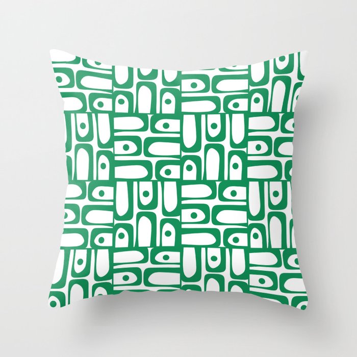 Mid Century Modern Piquet Abstract Multi Pattern Kelly Green and White Throw Pillow Gallery Image 6