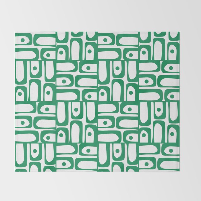 Mid Century Modern Piquet Abstract Multi Pattern Kelly Green and White Throw Blanket Gallery Image 2