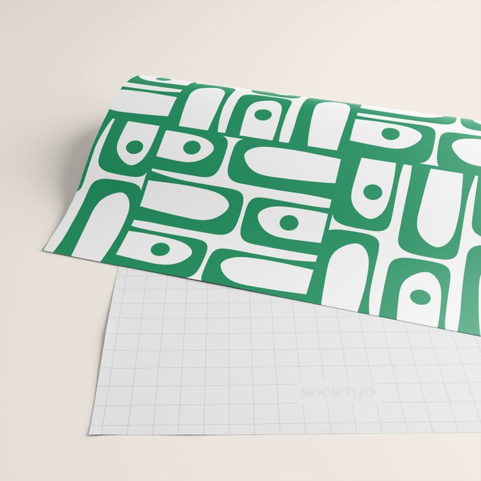 Mid Century Modern Piquet Abstract Multi Pattern Kelly Green and White Wrapping Paper Gallery Image 2