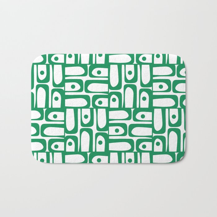 Mid Century Modern Piquet Abstract Multi Pattern Kelly Green and White Bath Mat Gallery Image 1