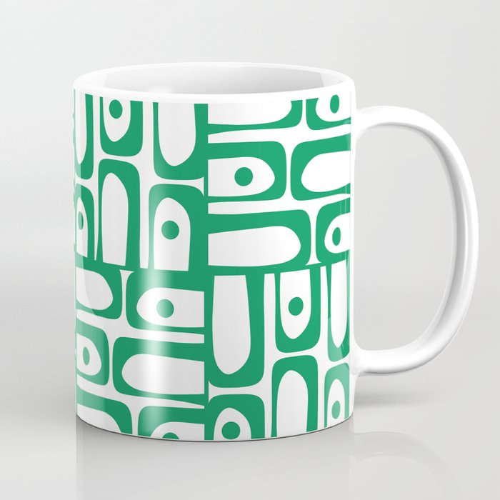 Mid Century Modern Piquet Abstract Multi Pattern Kelly Green and White Coffee Mug Gallery Image 1
