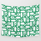 Mid Century Modern Piquet Abstract Multi Pattern Kelly Green and White Wall Tapestry Gallery Image 4