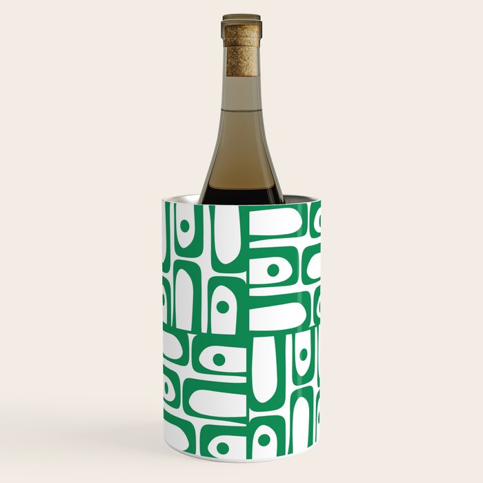Mid Century Modern Piquet Abstract Multi Pattern Kelly Green and White Wine Chiller Gallery Image 3