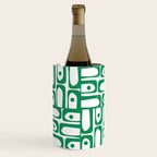 Mid Century Modern Piquet Abstract Multi Pattern Kelly Green and White Wine Chiller Gallery Image 3