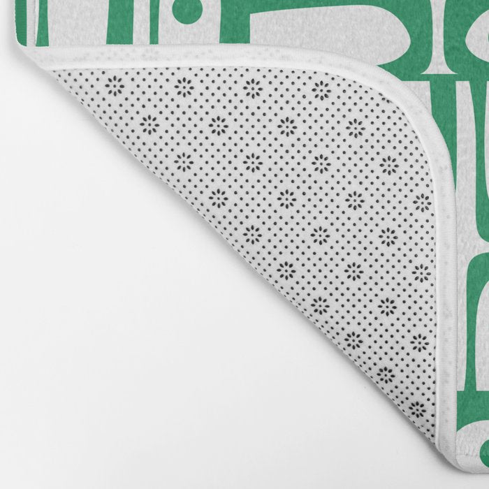 Mid Century Modern Piquet Abstract Multi Pattern Kelly Green and White Bath Mat Gallery Image 2