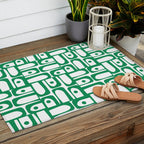 Mid Century Modern Piquet Abstract Multi Pattern Kelly Green and White Outdoor Rug Gallery Image 2