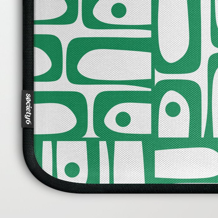 Mid Century Modern Piquet Abstract Multi Pattern Kelly Green and White Laptop Sleeve Gallery Image 3