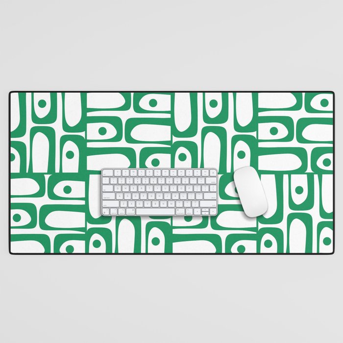 Mid Century Modern Piquet Abstract Multi Pattern Kelly Green and White Desk Mat Gallery Image 1
