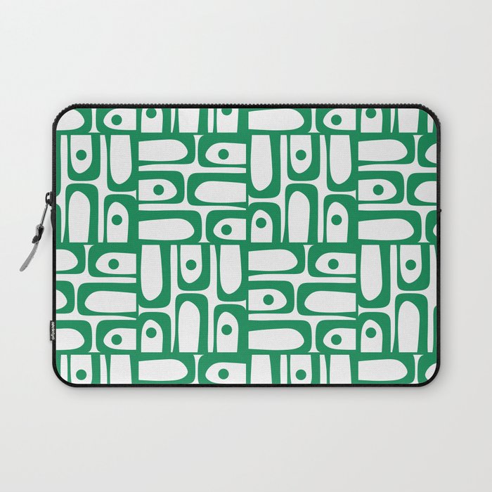 Mid Century Modern Piquet Abstract Multi Pattern Kelly Green and White Laptop Sleeve Gallery Image 1
