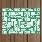 Mid Century Modern Piquet Abstract Multi Pattern Kelly Green and White Outdoor Rug Gallery Image 1