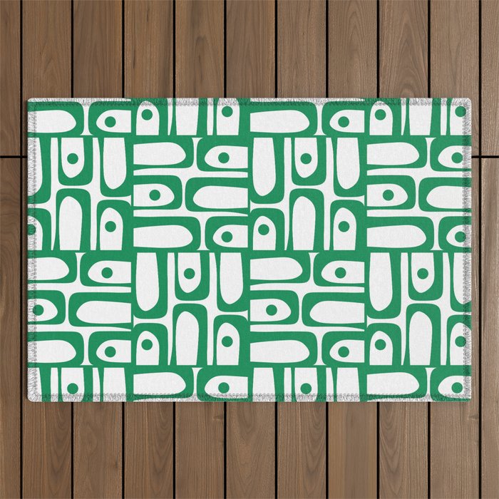 Mid Century Modern Piquet Abstract Multi Pattern Kelly Green and White Outdoor Rug Gallery Image 1