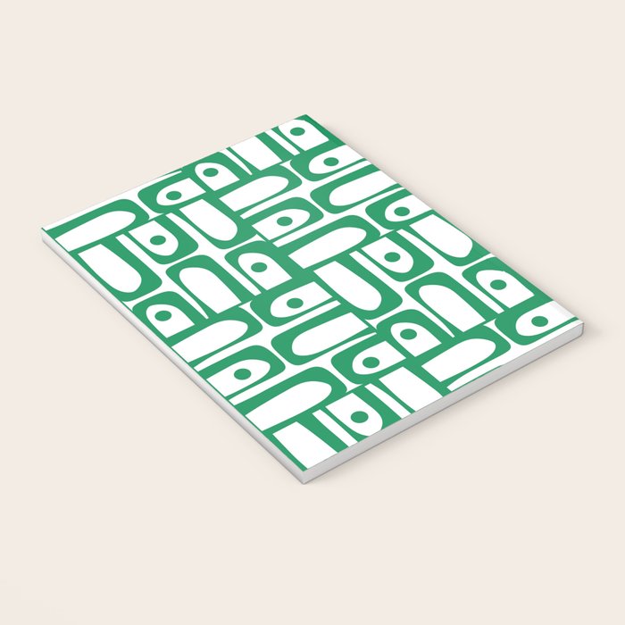 Mid Century Modern Piquet Abstract Multi Pattern Kelly Green and White Notebook Gallery Image 3