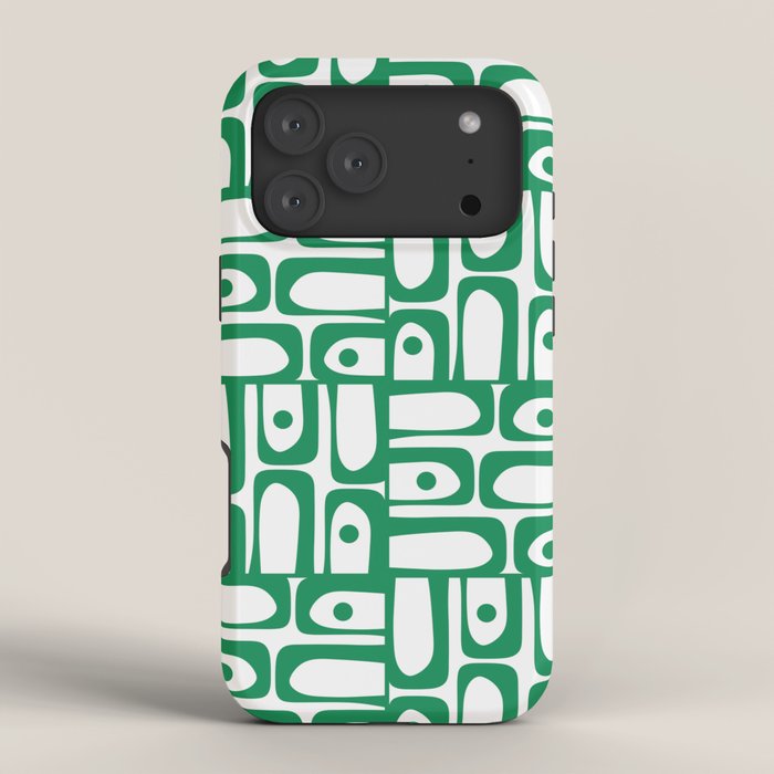 Mid Century Modern Piquet Abstract Multi Pattern Kelly Green and White iPhone Case Gallery Image 4