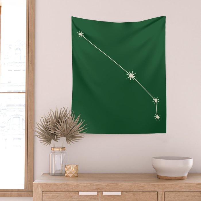 Aries Zodiac Star Constellation Line Art Green Wall Tapestry Gallery Image 2