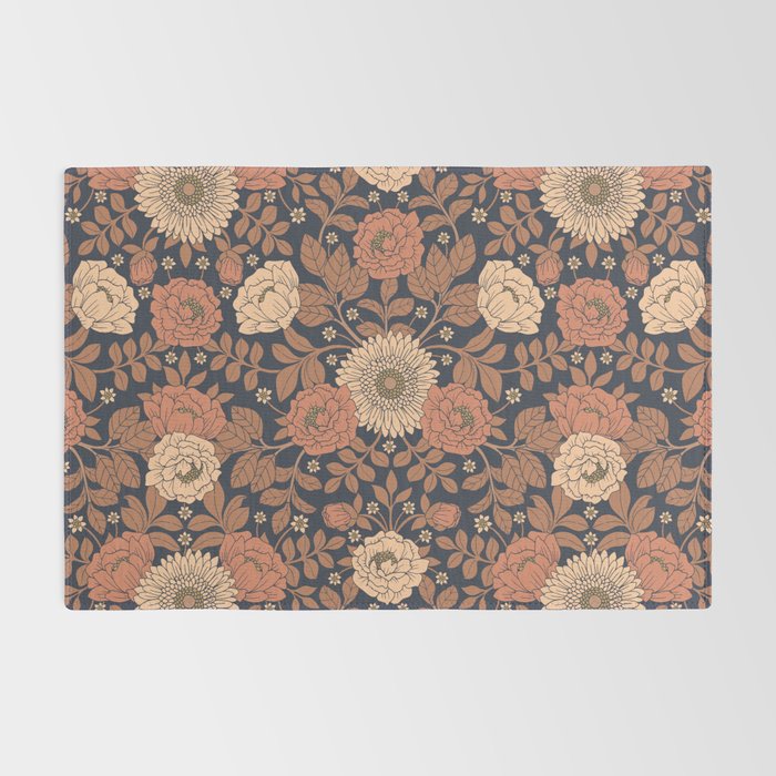 Peach, Dusty Rose, Mauve & Blue-Gray Floral Pattern Rug Gallery Image 2