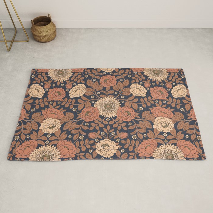 Peach, Dusty Rose, Mauve & Blue-Gray Floral Pattern Rug Gallery Image 2