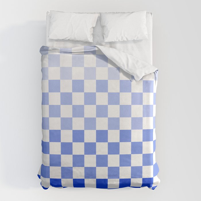 Blue Gradient Checkered Check Checkerboard Pattern Duvet Cover Gallery Image 1