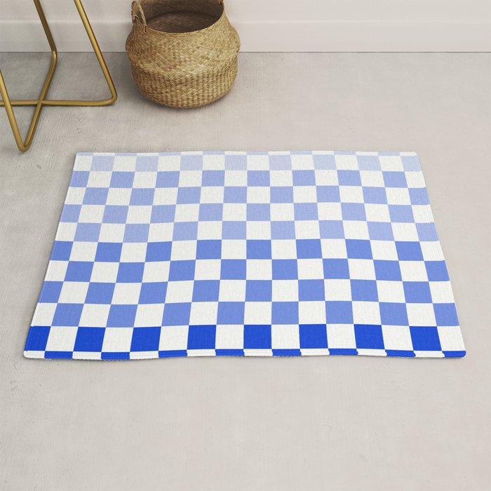 Blue Gradient Checkered Check Checkerboard Pattern Rug Gallery Image 1