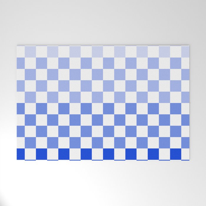 Blue Gradient Checkered Check Checkerboard Pattern Welcome Mat Gallery Image 1