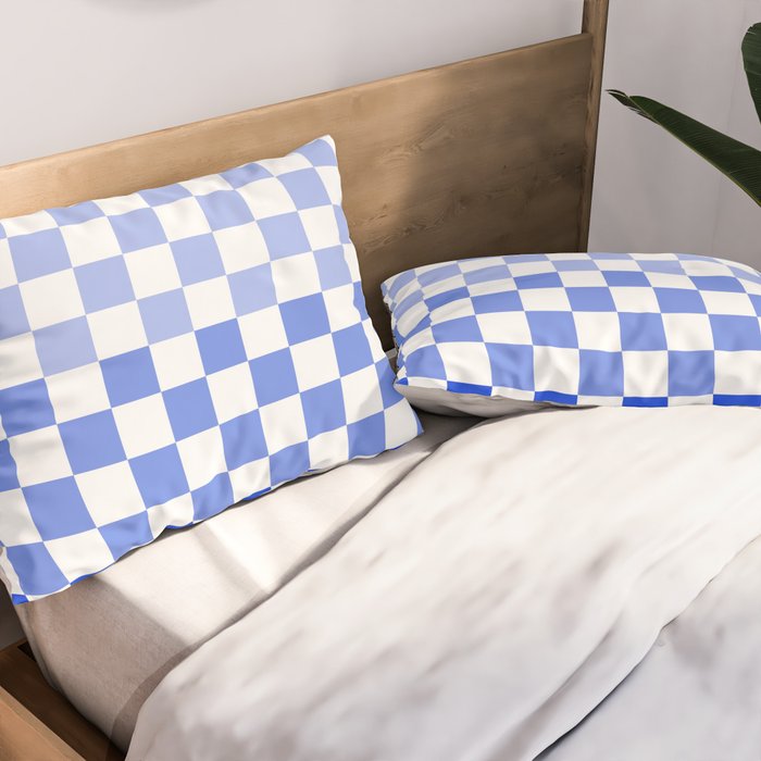 Blue Gradient Checkered Check Checkerboard Pattern Pillow Sham Gallery Image 2