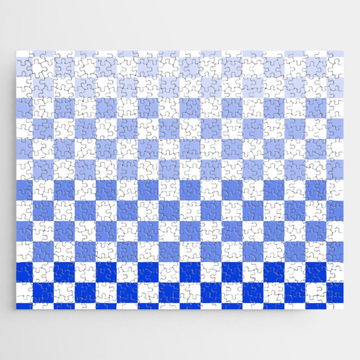 Blue Gradient Checkered Check Checkerboard Pattern Jigsaw Puzzle Gallery Image 1