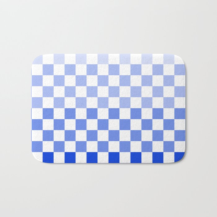 Blue Gradient Checkered Check Checkerboard Pattern Bath Mat Gallery Image 1