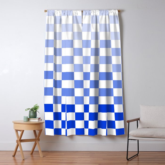 Blue Gradient Checkered Check Checkerboard Pattern Window Curtain Gallery Image 1