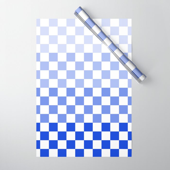 Blue Gradient Checkered Check Checkerboard Pattern Wrapping Paper Gallery Image 1