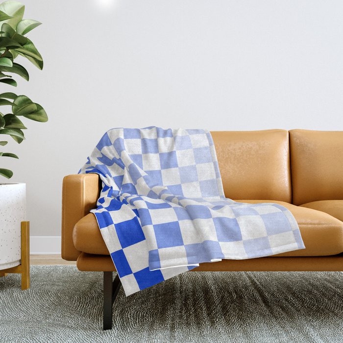 Blue Gradient Checkered Check Checkerboard Pattern Throw Blanket Gallery Image 1
