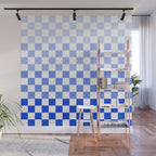 Blue Gradient Checkered Check Checkerboard Pattern Wall Mural Gallery Image 1