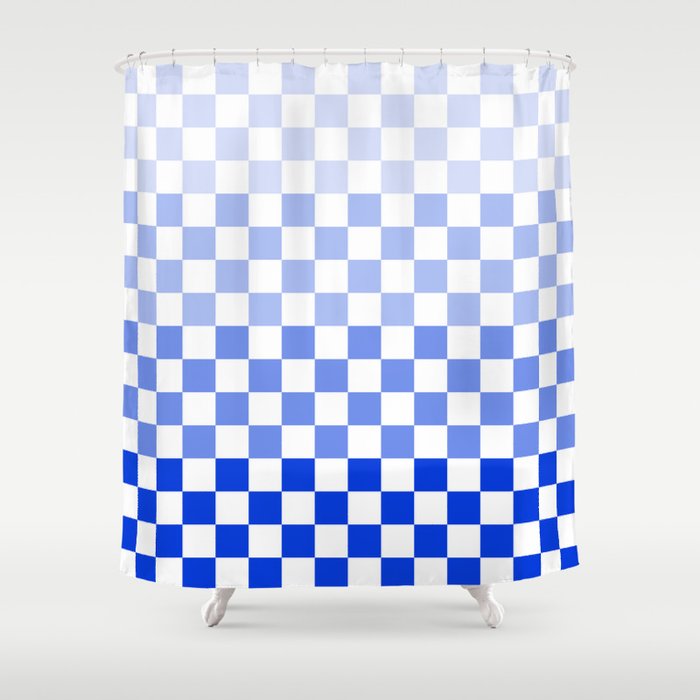 Blue Gradient Checkered Check Checkerboard Pattern Shower Curtain Gallery Image 1