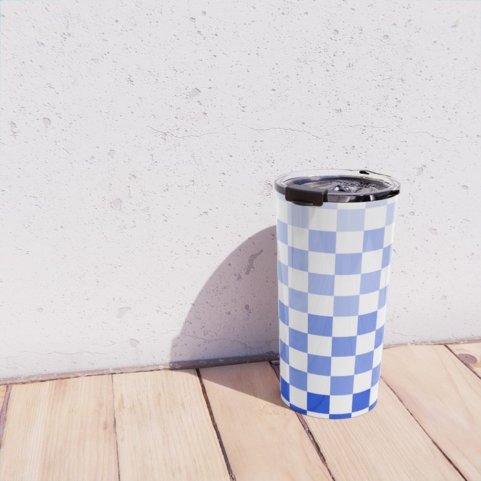 Blue Gradient Checkered Check Checkerboard Pattern Travel Mug Gallery Image 4