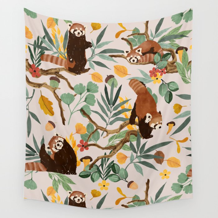 RED PANDAS IN WILD NATURE 10 Wall Tapestry Gallery Image 4