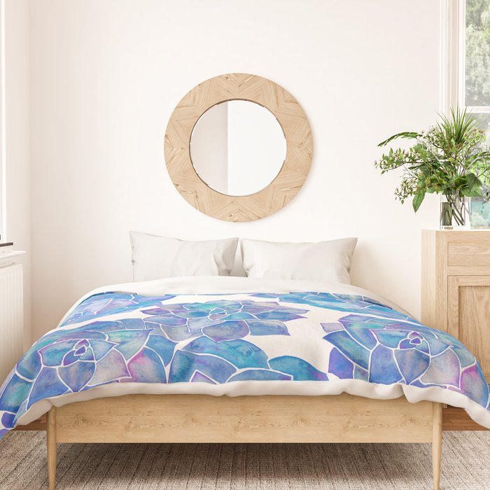 Rosette Succulents - Blue Palette Duvet Cover Gallery Image 3