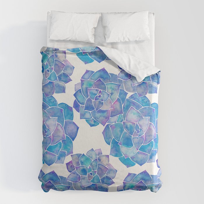 Rosette Succulents - Blue Palette Duvet Cover Gallery Image 1