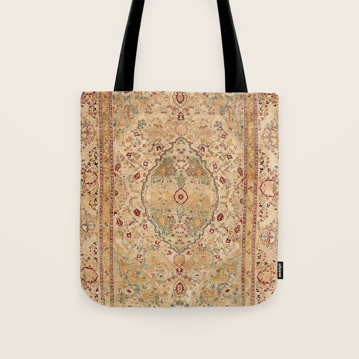 Silk Tabriz Azerbaijan Northwest Persian Rug Print Tote Bag Gallery Image 1