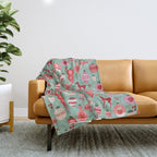 Mid-Century Ornaments in Red and Mint Throw Blanket Gallery Image 1