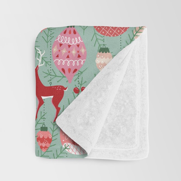 Mid-Century Ornaments in Red and Mint Throw Blanket Gallery Image 3