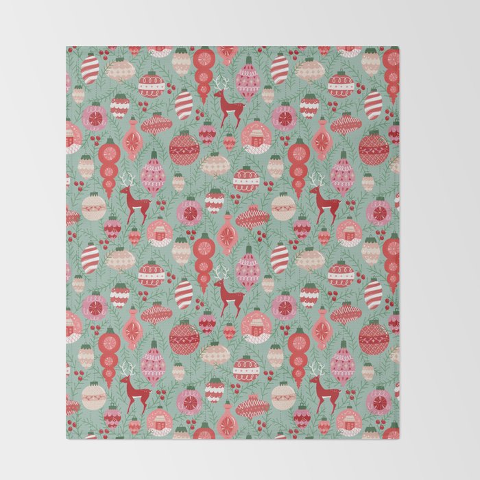 Mid-Century Ornaments in Red and Mint Throw Blanket Gallery Image 2