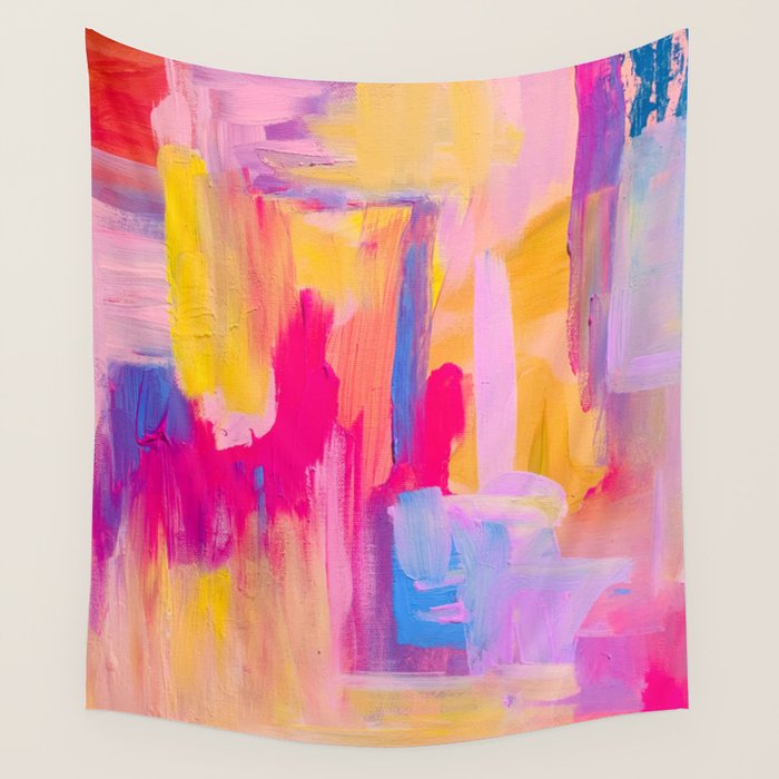 Summer Pink Pastel Abstract  Wall Tapestry Gallery Image 1