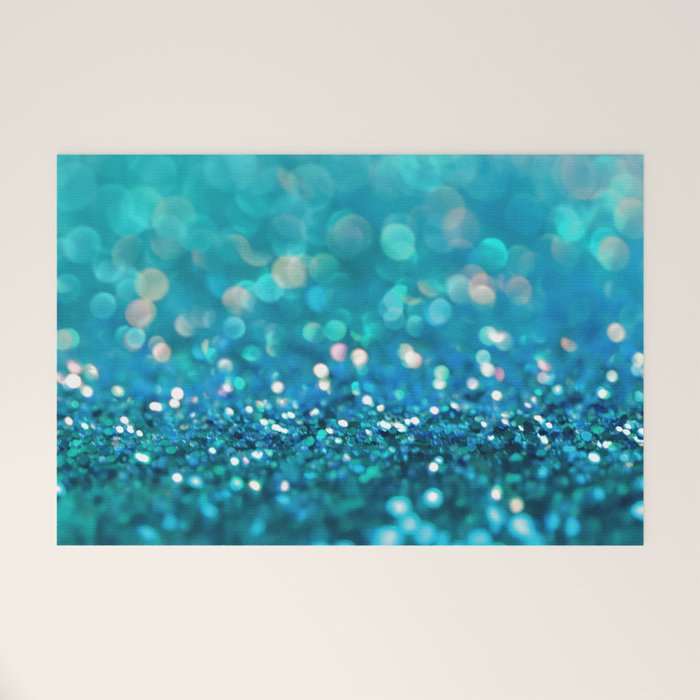 Teal turquoise blue shiny glitter print effect - Sparkle Luxury Backdrop Welcome Mat Gallery Image 1