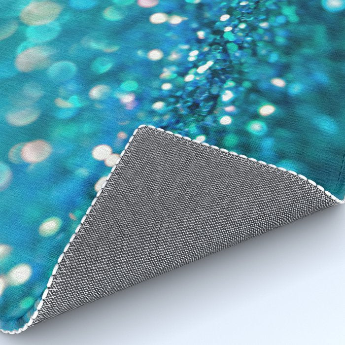 Teal turquoise blue shiny glitter print effect - Sparkle Luxury Backdrop Rug Gallery Image 4