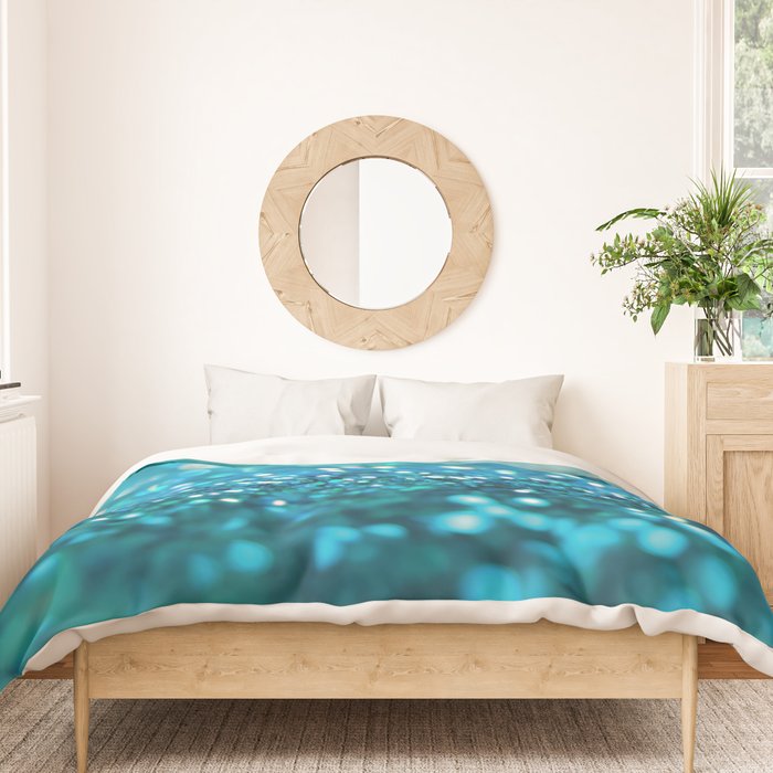 Teal turquoise blue shiny glitter print effect - Sparkle Luxury Backdrop Duvet Cover Gallery Image 3