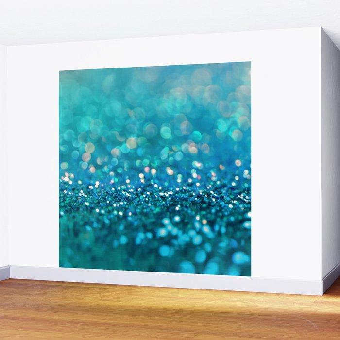 Teal turquoise blue shiny glitter print effect - Sparkle Luxury Backdrop Wall Mural Gallery Image 2